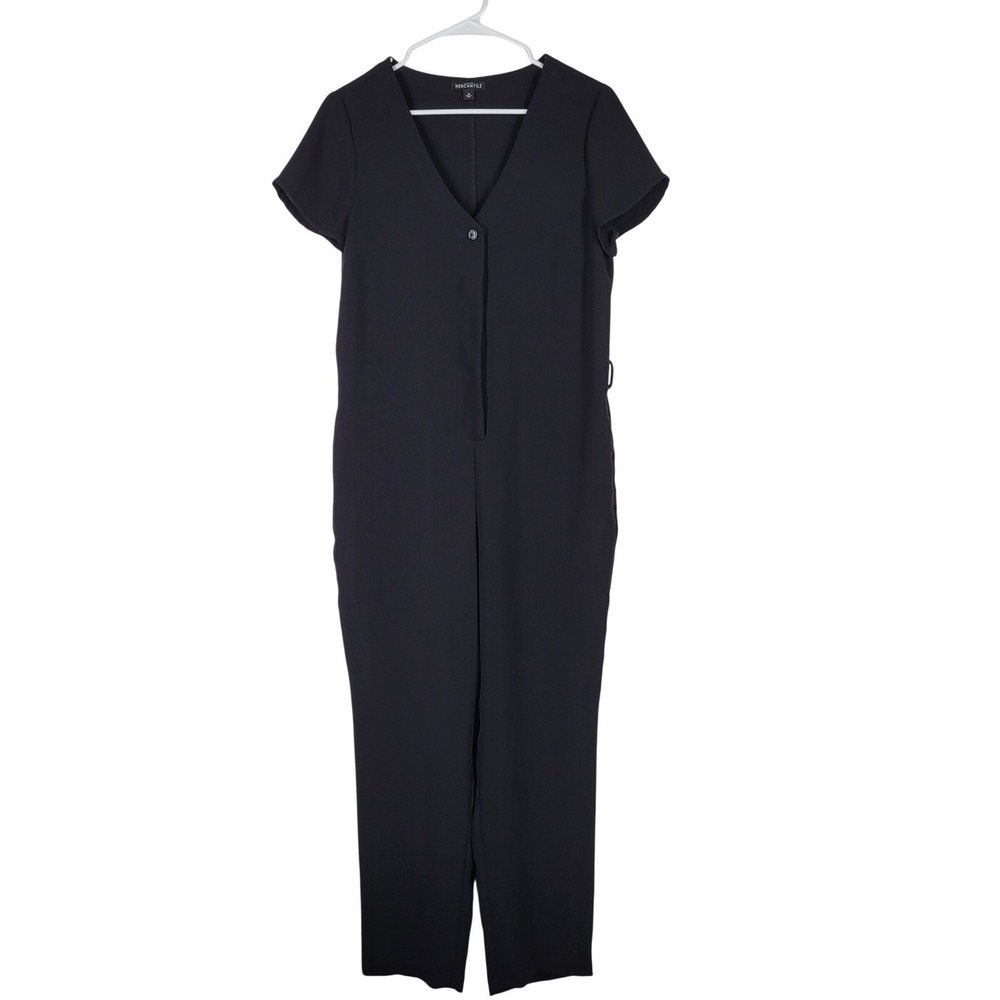 J. Crew‎ Mercantile Black Jumpsuit V Neck Button Front Short Sleeve Size 6
